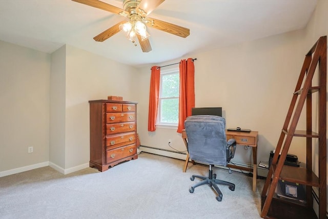 421 Gray Ter, Dighton, MA 02764 - office area with a baseboard heating unit, carpet floors, and ceiling fan