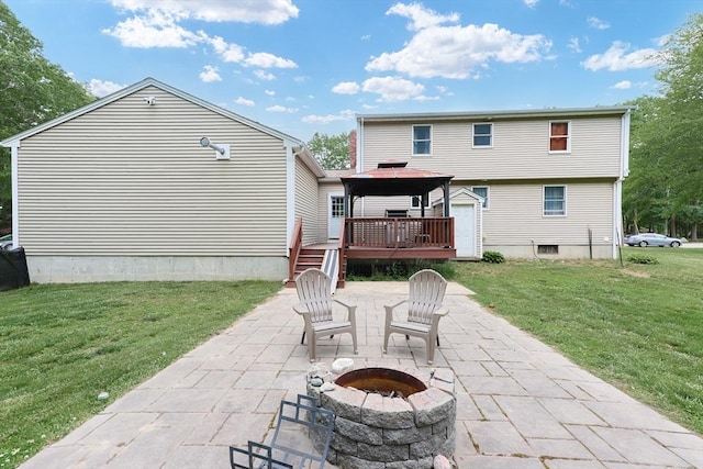 421 Gray Ter, Dighton, MA 02764 - back of house with a gazebo, an outdoor fire pit, a patio, and a lawn