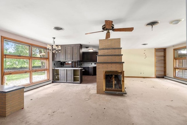 260 Landham Rd, Sudbury, MA 01776 - unfurnished living room featuring baseboard heating, plenty of natural light, and a chandelier