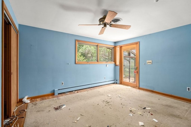 260 Landham Rd, Sudbury, MA 01776 - unfurnished bedroom with baseboard heating, access to exterior, baseboards, and ceiling fan