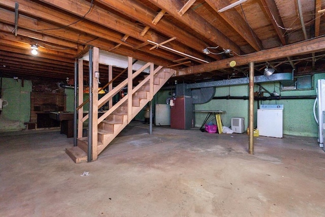 378 Linebrook Rd, Ipswich, MA 01938 - unfinished below grade area with washer / dryer and stairs