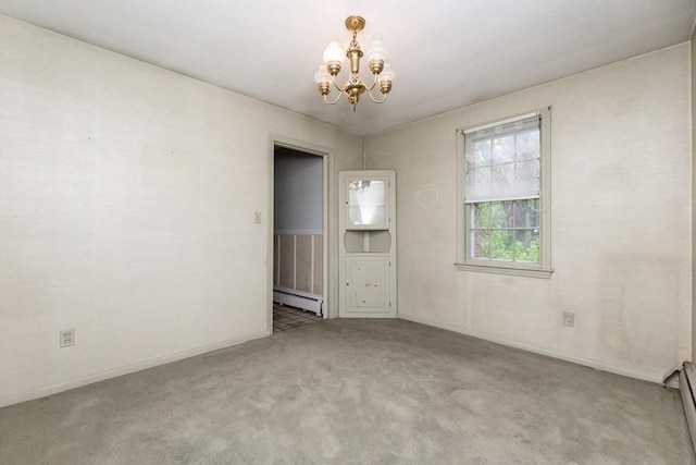 378 Linebrook Rd, Ipswich, MA 01938 - spare room with a baseboard radiator, a chandelier, carpet floors, baseboard heating, and baseboards