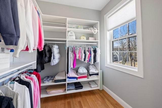 spacious closet with wood finished floors