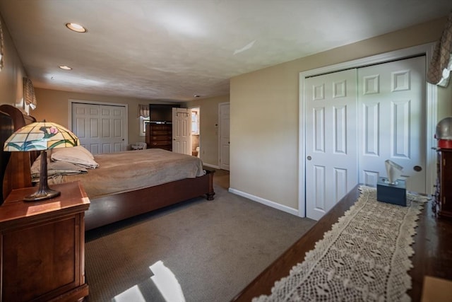bedroom with baseboards, carpet floors, and recessed lighting