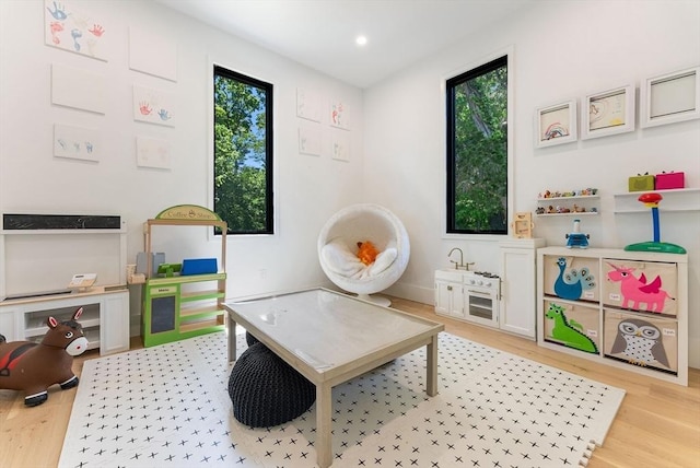 135 Beach St, Cohasset, MA 02025 - recreation room featuring light wood-type flooring and recessed lighting