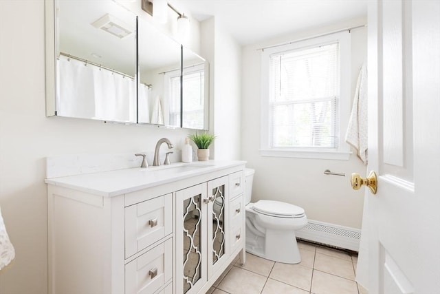 11-13 Turner Ter, Newton, MA 02460 - full bathroom featuring a baseboard radiator, vanity, healthy amount of natural light, and tile patterned flooring