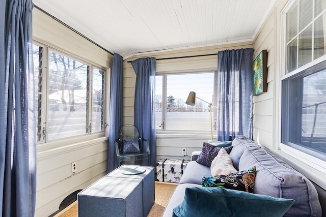 interior space with wood walls and plenty of natural light