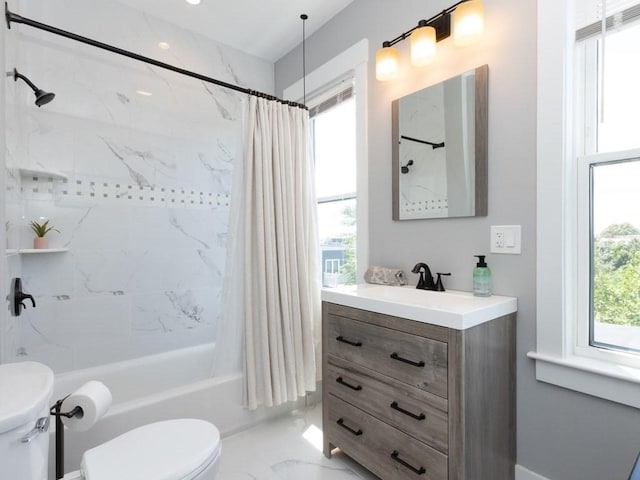 447 Frankfort St Unit 3, Boston, MA 02128 - bathroom featuring shower / tub combo, vanity, and marble finish flooring