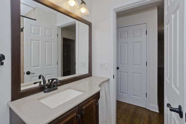 bathroom featuring wood finished floors and vanity