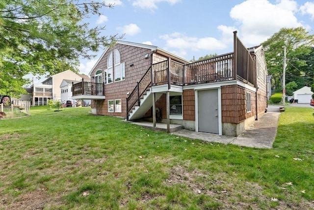 196 Plymouth Ave, Quincy, MA 02169 - rear view of property featuring stairs, a wooden deck, and a yard