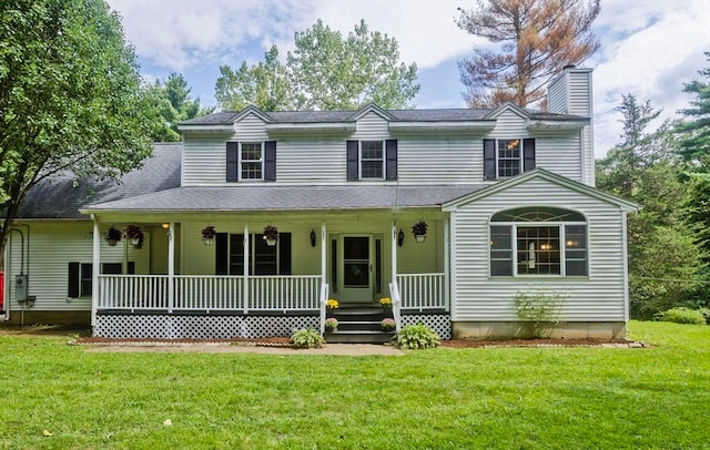 view of front of property with a front lawn and a porch