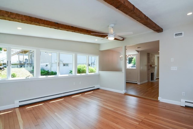 19 Woodcliff Rd, Holbrook, MA 02343 - spare room featuring baseboard heating, ceiling fan, healthy amount of natural light, baseboards, and beam ceiling