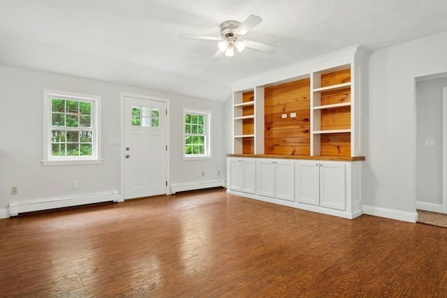 31 Granite St, Walpole, MA 02081 - unfurnished living room with a baseboard radiator, ceiling fan, and healthy amount of natural light