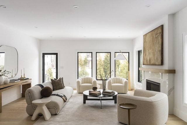 230 Auburn St Unit 230, Newton, MA 02466 - living room with a premium fireplace, light wood-style floors, and recessed lighting