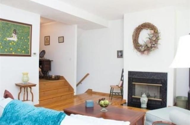 6 Tisdale Dr Unit 6, Dover, MA 02030 - living area with wood finished floors and a fireplace with flush hearth