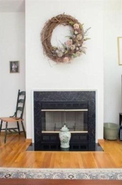 6 Tisdale Dr Unit 6, Dover, MA 02030 - detailed view of a fireplace with flush hearth and wood finished floors