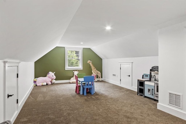 306 Laws Brook Rd, Concord, MA 01742 - game room with carpet, baseboards, and lofted ceiling