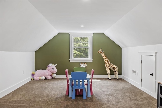 306 Laws Brook Rd, Concord, MA 01742 - rec room featuring carpet floors, lofted ceiling, and baseboards