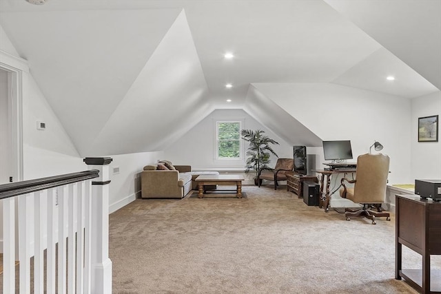 306 Laws Brook Rd, Concord, MA 01742 - office space with carpet floors, vaulted ceiling, baseboards, and recessed lighting
