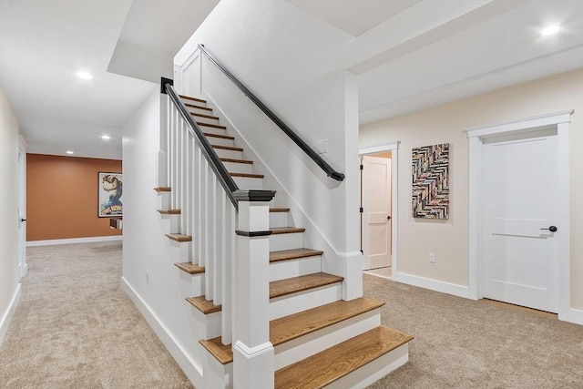 306 Laws Brook Rd, Concord, MA 01742 - staircase with carpet floors, recessed lighting, and baseboards