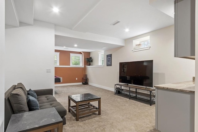 306 Laws Brook Rd, Concord, MA 01742 - living area with light colored carpet, recessed lighting, and baseboards