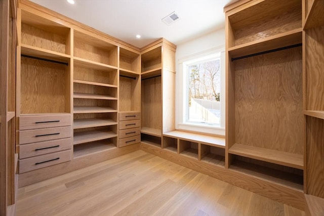 walk in closet with light wood-type flooring