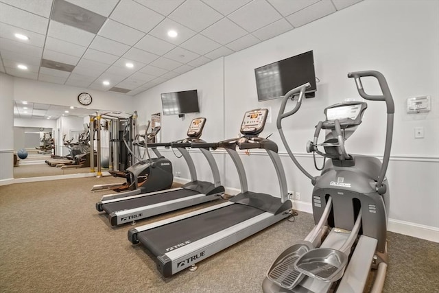 416 Commonwealth Ave Unit 504, Boston, MA 02215 - workout area with baseboards, carpet, and a paneled ceiling