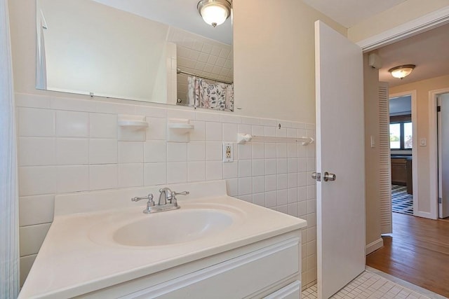 48 Tappan St, Everett, MA 02149 - full bath with tile walls, vanity, a shower with curtain, and tile patterned floors