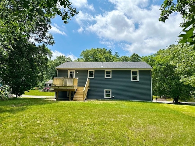 17 Kingsley Rd, Norton, MA 02766 - rear view of property featuring stairs, a deck, and a lawn
