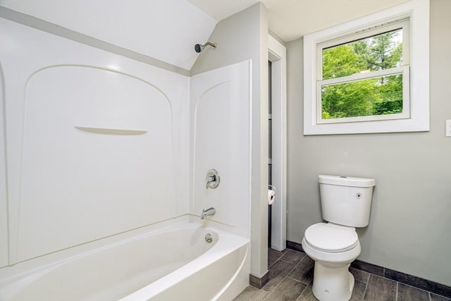 353 Front St, Winchendon, MA 01475 - bathroom with shower / bathtub combination, wood tiled floors, and lofted ceiling