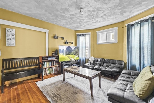 living room with hardwood / wood-style flooring