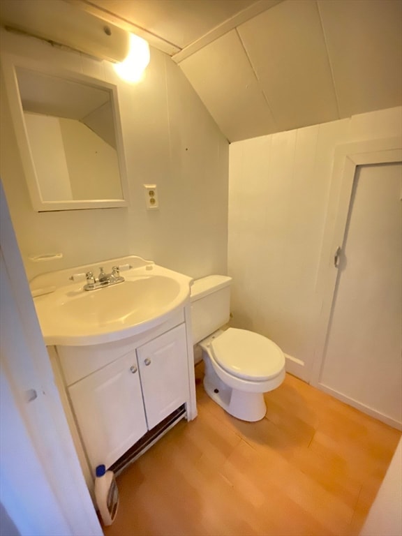 bathroom featuring hardwood / wood-style flooring, vanity, and toilet