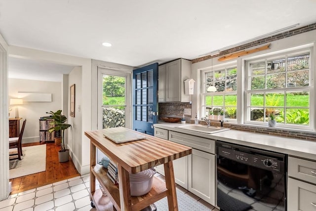 159 Elm St Unit 2, Marblehead, MA 01945 - kitchen featuring dishwasher, a sink, tasteful backsplash, recessed lighting, and wood counters