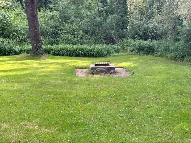 view of yard with a fire pit