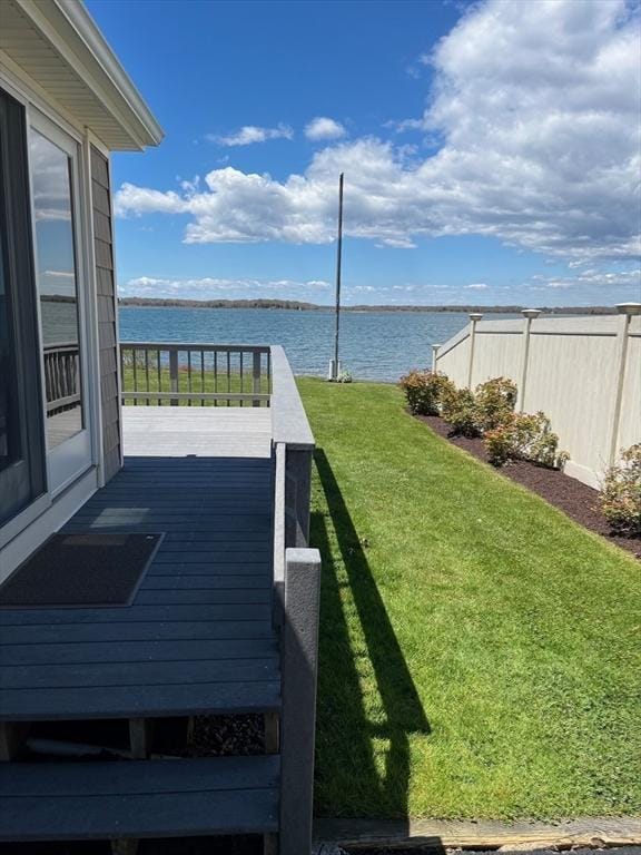 view of yard with a water view