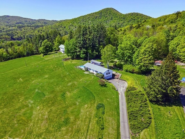 85 Warfield Rd, Charlemont, MA 01339 - aerial view of property and surrounding area with a heavily wooded area and a mountain backdrop