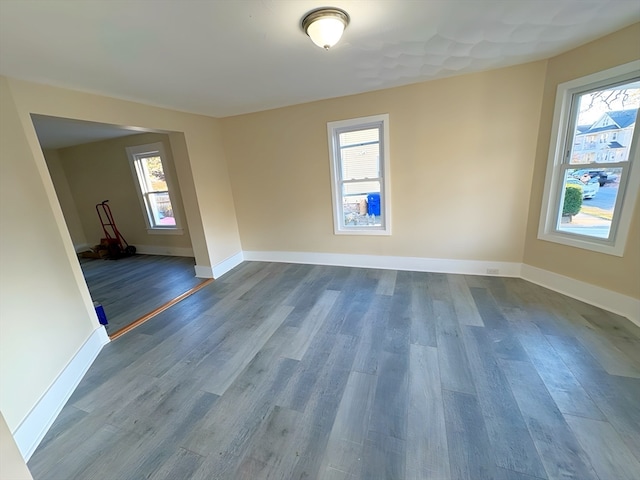 spare room with a wealth of natural light and hardwood / wood-style flooring