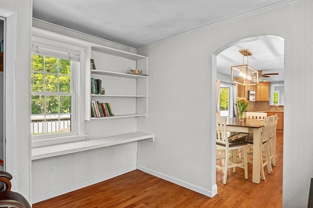 21 Molloy Rd, Georgetown, MA 01833 - unfurnished dining area featuring arched walkways, light wood-type flooring, healthy amount of natural light, and a ceiling fan