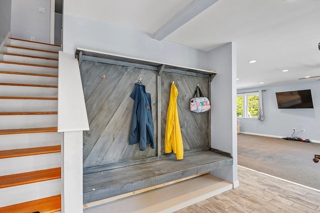 21 Molloy Rd, Georgetown, MA 01833 - mudroom featuring baseboards, wood finished floors, and recessed lighting