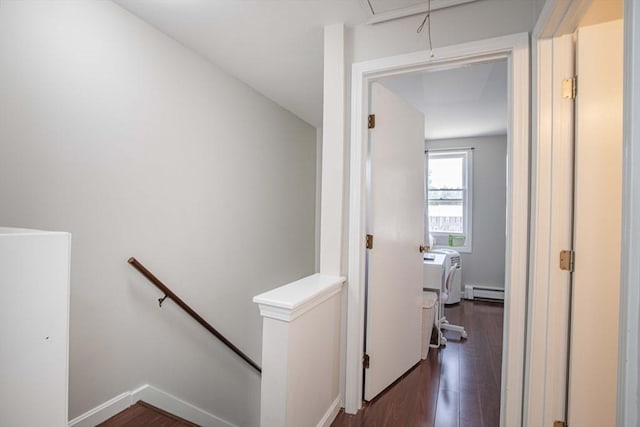 40 Sharron Dr Unit 40, Easton, MA 02375 - hall featuring an upstairs landing, attic access, dark wood-style floors, and baseboard heating