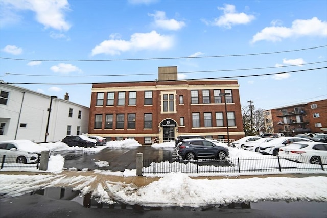 view of snow covered building