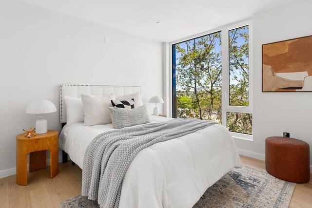 125 Lowell St Unit 2A, Somerville, MA 02143 - bedroom featuring wood finished floors, baseboards, and floor to ceiling windows