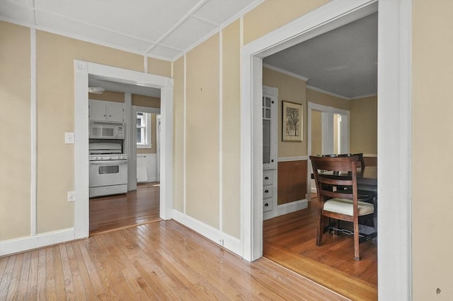 30 Wentworth Ave, Lowell, MA 01852 - hallway featuring light wood finished floors, ornamental molding, and baseboards