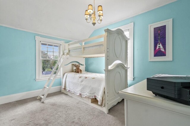 30 Wentworth Ave, Lowell, MA 01852 - bedroom featuring a chandelier, carpet, vaulted ceiling, and baseboards