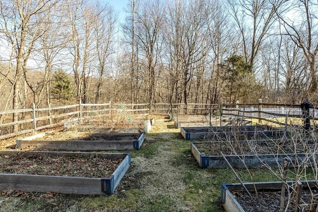 view of yard with a vegetable garden and fence