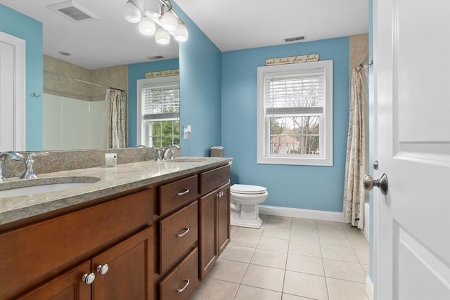 full bath featuring a sink, tile patterned flooring, toilet, and visible vents