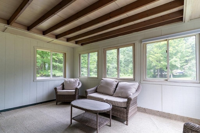 300 Henshaw St, Leicester, MA 01524 - sunroom / solarium featuring healthy amount of natural light, carpet flooring, beamed ceiling, and wooden walls