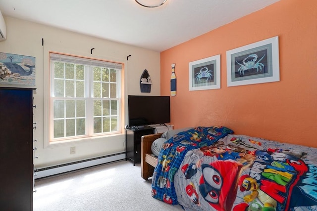 300 Henshaw St, Leicester, MA 01524 - carpeted bedroom with baseboard heating and a wall mounted air conditioner