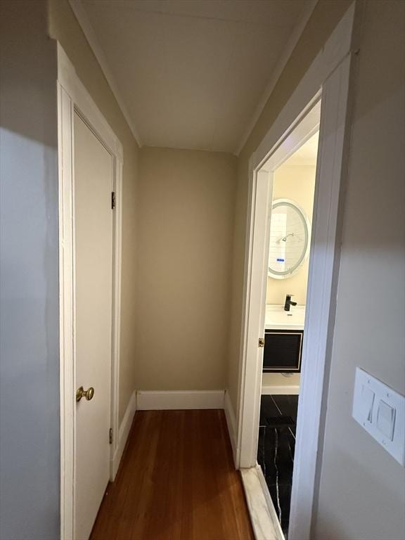 9-11 Elson Rd, Waltham, MA 02451 - corridor with dark wood finished floors and baseboards