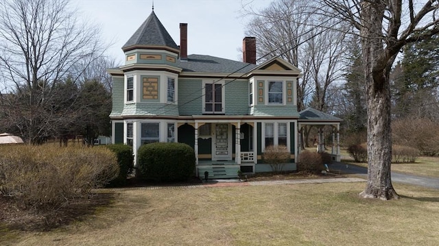 26 S Main St, Belchertown, MA 01007 - victorian house with a porch, a front lawn, and a chimney